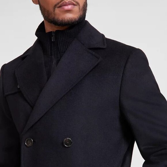 44R‎ Michael Kors Men's Classic-Fit Wool Blend Solid Overcoat Black E03323 - Picture 2 of 3